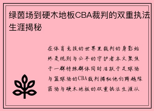 绿茵场到硬木地板CBA裁判的双重执法生涯揭秘