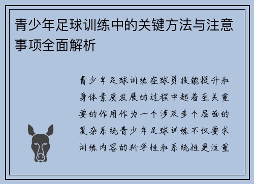 青少年足球训练中的关键方法与注意事项全面解析