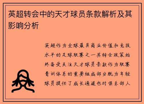 英超转会中的天才球员条款解析及其影响分析