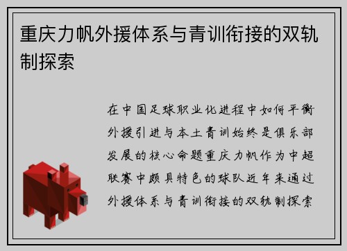 重庆力帆外援体系与青训衔接的双轨制探索